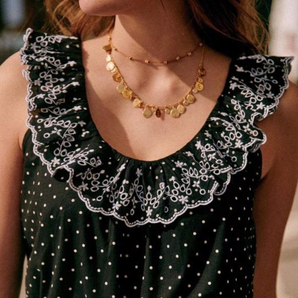 NWT Sézane Rosa Blouse -- Black & White Polka Dot -- Size FR 38 (US Size 6)